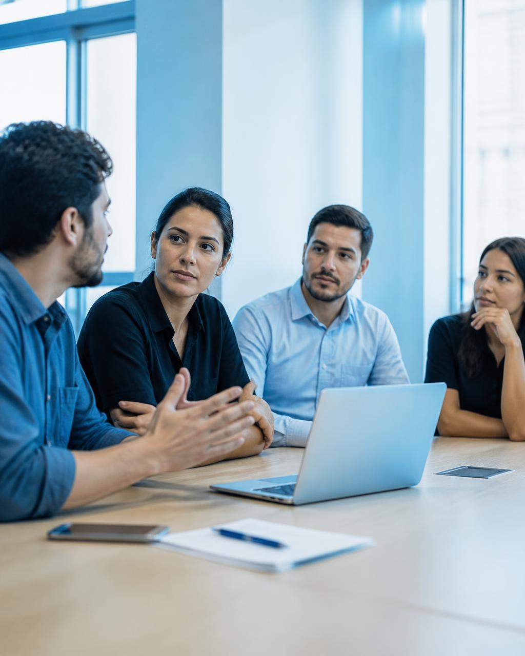 Equipe em reunião em uma sala de escritório